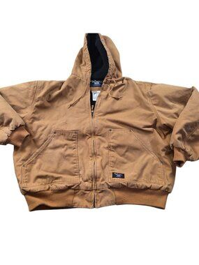 Walls Jacket Mens XL Brown Full Zip Winter Fleece Lined Insulated Hooded  Canvas